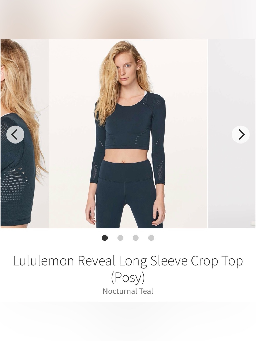 Lululemon Reveal Long Sleeve Crop Top Posy Nocturnal Teal
